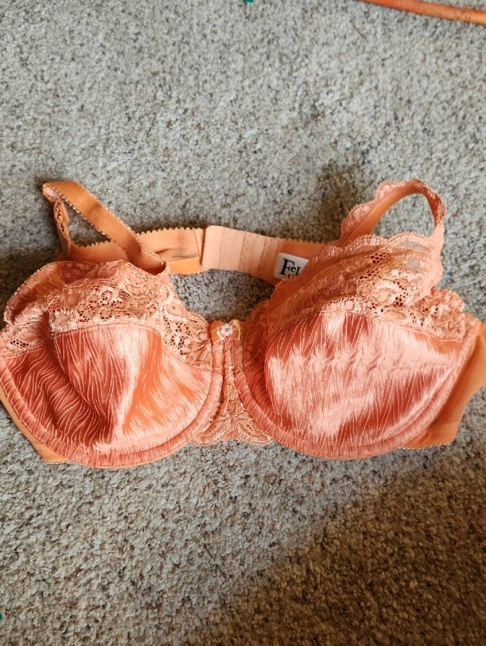 FeLina Orange Lace Lingerie Bra Sz 36D